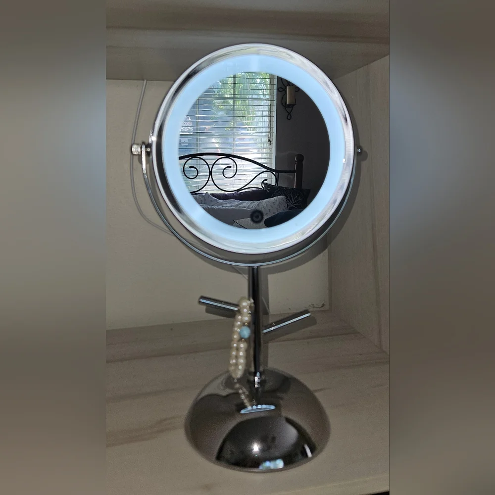 LED Illuminated Chrome Vanity Mirror with 5X Magnifying Power